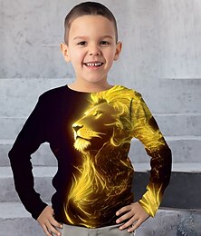 economico -Da ragazzo 3D Pop art Animali Leone maglietta T-shirt Manica lunga Stampa 3D Estate Primavera Autunno Sportivo Di tendenza Streetwear Bambino 3-12 anni Esterno Informale Giornaliero Standard