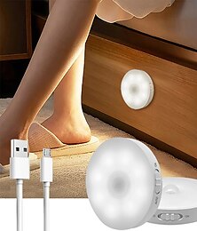 abordables -8led capteur de mouvement led veilleuse interrupteur intelligent capteur de lumière usb rechargeable à piles salle de bain lampe de chevet pour chambre couloir accès salle de bain éclairage à la