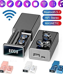 billiga -4 färger stereo tws trådlösa bluetooth 5.2 headset vattentäta sporthörlurar mini in ear earbuds cvc8.0 brusreducerande hörlurar med mic led display laddningsbox för smartphones