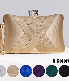 cheap -Women's Clutch Evening Bag Wristlet Clutch Bags Silk Party Bridal Shower Holiday Tassel Chain Large Capacity Lightweight Durable Solid Color Silver Black Blue