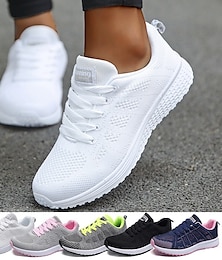 cheap -Women's Sneakers Plus Size Outdoor Daily Color Block Summer Flat Heel Round Toe Fashion Sporty Casual Running Walking Tissage Volant Lace-up Black White Blue