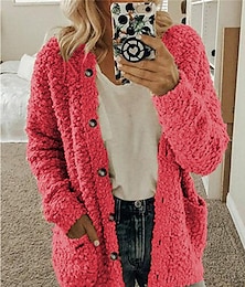 voordelige -Dames Vest Trui Wijde col Geribd breien Polyester Zak Herfst Winter Huis Dagelijks Feestdagen Stijlvol Casual Zacht Lange mouw Effen Kleur Maillard Zwart Wit Blozend Roze S M L