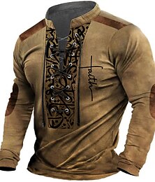 baratos -Homens Letra Estampas Abstratas Camisetas gráficas camisa vintage Manga Longa Camiseta Camisa Moda Designer Casual Ao ar livre Férias Roupa Diária Preto Marron Verde Primavera & Outono Roupa S M L XL