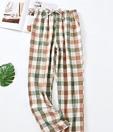 abordables -Pantalones de salón para mujer, pantalones de salón, pantalones de rejilla/cuadros, moda informal, suave, para el hogar, calle, uso diario, algodón, transpirable, pantalones largos, cintura elástica,