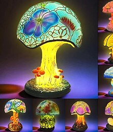 cheap -6 Inch Mushroom Table Lamp Bohemian Resin Decorative Bedside Lamp for Bedroom Living Room Home Office Decor Gift