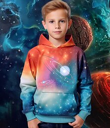 economico -Da ragazzo 3D Pop art Cielo stellato Spazio Felpa con cappuccio Manica lunga Stampa 3D Primavera Autunno Inverno Di tendenza Streetwear Fantastico Bambino 3-12 anni Esterno Informale Giornaliero