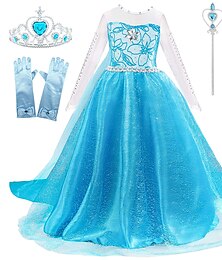 olcso -gyerek lányok Elsa fagyasztott jelmez ruha flitter virágos előadás buli kék maxi hosszú ujjú hercegnő édes ruhák ősz tél normál szabás 3-10 éves korig
