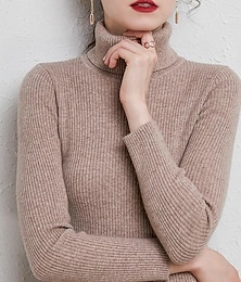abordables -Femme Pull mode Décontractées Flexible Couleur unie A côtes Col Roulé énorme manche longue Tricoter du quotidien Vacances Sortie Rouille rouge Rose pourpre Automne Hiver