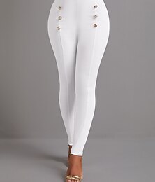 abordables -Femme Pantalon Polyester Couleur unie Noir Blanche Mode Taille haute Toute la longueur Soirée Usage quotidien Automne Hiver