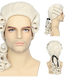 cheap -Colonial Wig Powdered Wig Men Blonde Wig Historical Halloween Costume Wig 18Th Century Peruke Wig