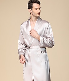 economico -Per uomo Accappatoio Abito di seta Pigiami Liscio Moda Informale Comoda Interni Giornaliero Da letto Seta sintetica Comfort Estate Primavera Argento Blu