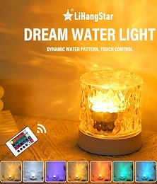 abordables -LED ondulation de l'eau veilleuse ambiante rechargeable par USB projection rotative lampe de table en cristal RVB avec télécommande changement de couleur à intensité variable pour la chambre à