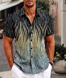 economico -Per uomo 3D Print Geometrica Camicia Camicia con bottoni Manica corta Di tendenza Streetwear Originale Esterno Giornaliero Estate Primavera Collo ripiegabile Stampa Argento Oro