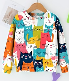 cheap -Girls' 3D Graphic Cartoon Cat Sweatshirt Long Sleeve 3D Print Summer Fall Fashion Streetwear Adorable Polyester Kids 3-12 Years Outdoor Casual Daily Regular Fit