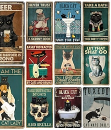 billiga -1st retro metall plåtskylt söt katt plåtskylt vintage köksskyltar väggdekor, måla vägghängande för heminredning väggkonst metall plåtskylt 20x30cm/8''x12''