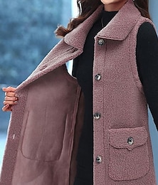 cheap -Women's Teddy Vest Long Teddy Coat Fall Sherpa Jacket Fleece Warm Zipper Vest with Pockets Winter Long Coat Windproof Warm Modern Style Sleeveless Plain Pink Red Khaki
