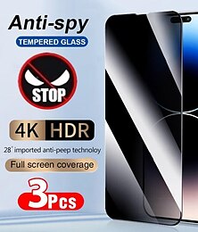 economico -3 pezzi Protezione schermo Per Apple iPhone16 iPhone 15 Pro Max Plus iPhone 14 13 12 11 Pro Max Mini X XR XS Max 8 7 Plus Vetro temperato Anti-spia Durezza 9H Anti Bolle Anti-impronte Compatibile con