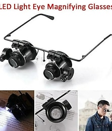 cheap -20X LED Magnifier Glasses Double Eye Jewelery Watch Repair Tools Lamp Loupes Eyewear Magnifying Glass Light