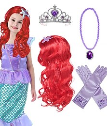 economico -parrucca da principessa sirena ariel treccia con la principessa tiara collana guanti non compresi vestito da principessa sirena ariel dress up cosplay accessori per bambini ragazze parrucche di