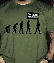 cheap -Evolution Mens Graphic Shirt Person Prints Fashion Designer Classic Tee Casual Style Outdoor Street Sport White Army Green Go Back We Fucked Up Cotton