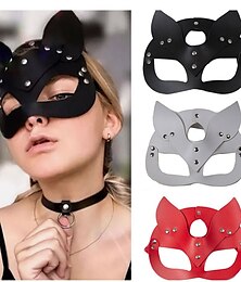 economico -femminile sexy mezza faccia volpe gioco di ruolo maschera di pelle di gatto rivetto collare punk halloween festa trucco palla fantasia maschera pelle dell'unità di elaborazione maschera di volpe
