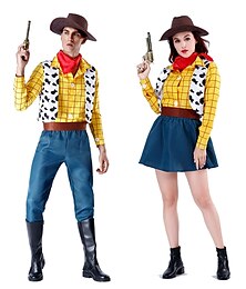 billige -Toy Story Cowgirl Cowboy Woody Halloween Gruppe Par Kostymer Herre Dame Film-Cosplay Cosplay Kostymer Gul Kostume Halloween Karneval Maskerade polyester