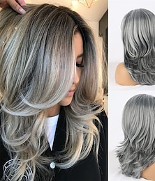 cheap -Long Layered Grey Wigs for Women Silver Wavy Wig Natural Looking Hair Replacement Wigs Synthetic Heat Resistant Hair Wig for Daily Party Use Christmas Party Wigs