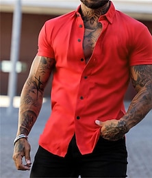 Недорогие -Men's Shirt Button Up Shirt Summer Shirt Black Yellow Pink Red Dark Navy Short Sleeve Letter Turndown Street Casual Button-Down Clothing Apparel Fashion Casual Comfortable