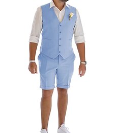 billige -herre lindresser bryllupsshorts vest strand sommer solid formell lyseblå himmelblå mørk marinefarget kausal 2-delt skreddersydd passform