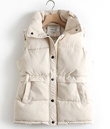 economico -Per donna Gilet Esterno Strada Giornaliero Autunno Inverno Cappotto Morbido Tenere al caldo Antivento Contemporaneo Moda Casual quotidiano Giacca Senza maniche Tinta unica Con tasche bianco Nero