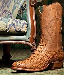 ieftine -Bărbați Cizme Cizme Western Cowboy Pantofi de confort Drumeții Plimbare Epocă Casual În aer liber Zilnic PU Comfortabil Anti-Alunecare Cizme Până la Genuchi Loafer Maro Iarnă
