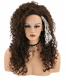 economico -parrucca bellatrix lestrange da donna castano scuro capelli lunghi ondulati ricci parrucca da carnevale costume cosplay