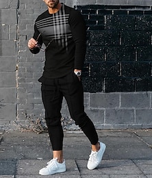 economico -Per uomo Geometrico Stampe Grafiche 2 pezzi Set di felpe 3D Set abbinati Tuta Manica Lunga Pantaloni lunghi Girocollo Canotta sportiva Designer Casual All'aperto Vacanza Quotidiano Stampato Primavera