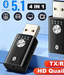 رخيصةأون -محول USB بلوتوث 5.1 للكمبيوتر ومكبر الصوت والتلفزيون 4 في 1 مستقبل صوت الموسيقى اللاسلكي 3.5 ملم جاك AUX الارسال