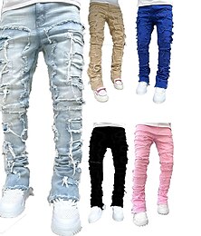 cheap -Men's Jeans Trousers Denim Pants Stacked Jeans Pocket Plain Comfort Breathable Outdoor Daily Going out Cotton Blend Fashion Casual Black Pink