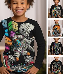 billiga -Pojkar 3D Grafisk Astronaut T-shirt Långärmad 3D-tryck Sommar Vår Höst Sport Mode Streetwear Polyester Barn 3-12 år Utomhus Ledigt Dagligen Normal