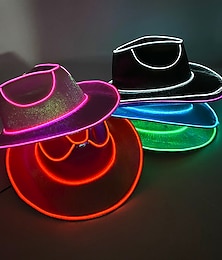 cheap -Halloween Christmas EL Wire Light Up Sequin Jazz Hat Adult Neon LED Luminous Festival Party Dress Up Cap For Men and Women