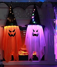 abordables -Décorations d'Halloween chapeaux de sorcière volants fantôme éclairé suspendus lumières LED bar fournitures de fête d'Halloween habiller lampe fantôme assistant brillant