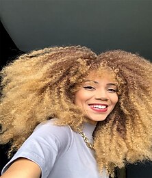 billige -18 tommer lang krøllet parykk med pannelugg for svarte kvinner afro bombe kinky krøllet parykk mykt og mykt syntetisk hår