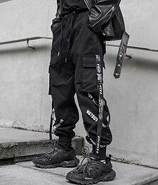 זול -בגדי ריקוד גברים מכנסי קרגו Techwear כיס שרוך אחיד קומפורט נושם בָּחוּץ יומי ליציאה אופנתי יום יומי שחור מיקרו-אלסטי