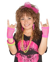 economico -Set di parrucche del costume da donna degli anni '80 parrucca lunga riccia marrone accessori per feste e Carnevale (solo parrucche) parrucche per Halloween