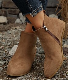 abordables -Botines Chelsea de ante para mujer con cremallera lateral, botas cortas sin cordones de tacón bajo para looks casuales de otoño, caminatas al aire libre y uso diario.