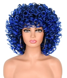 baratos -perucas curtas encaracoladas para mulheres negras peruca afro crespa encaracolada com franja solta fofa cacheada fofa ondulada preta a azul cabelo sintético