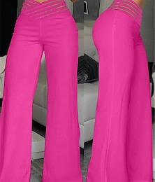 economico -Per donna A zampa Pantaloni Di tendenza Streetwear Da ufficio Lunghezza intera Vita alta Tinta unica Taglio alto Comfort Traspirabilità Morbido Media elasticità Feste Da tutti i giorni Rosso rubino
