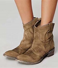 billiga -bruna västernstövlar i konstmocka för kvinnor – lågklackade cowboystövlar i vintagestil för casual outfits