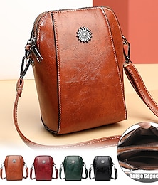 cheap -Women's Crossbody Bag Shoulder Bag Mobile Phone Bag PU Leather Daily Holiday Buttons Zipper Large Capacity Waterproof Lightweight Solid Color Black Dark Red Yellow