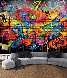 voordelige -graffiti muzieknoten hangend tapijt kunst aan de muur groot tapijt muurschildering decor foto achtergrond deken gordijn thuis slaapkamer woonkamer decoratie