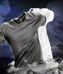 halpa -Miesten T-paita Kosteutta siirtävät paidat Lyhythihainen Tiukka pyöreä kaula-aukko Kevät kesä Tavallinen Muoti Suunnittelija Vapaa-aika Klassinen tyyli Katu Pyhäpäivä Hiekkaranta Musta Valkoinen