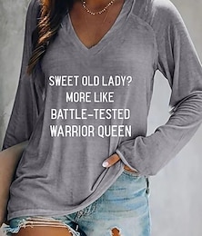 cheap -Women's T shirt Tee Text Print Daily Weekend Basic Long Sleeve V Neck Gray Fall & Winter