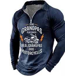 abordables -Camiseta gráfica de manga larga para hombres 'Algunos abuelos juegan a los bingo los verdaderos abuelos montan motocicletas' divertido abuelo motero con cuello zipper